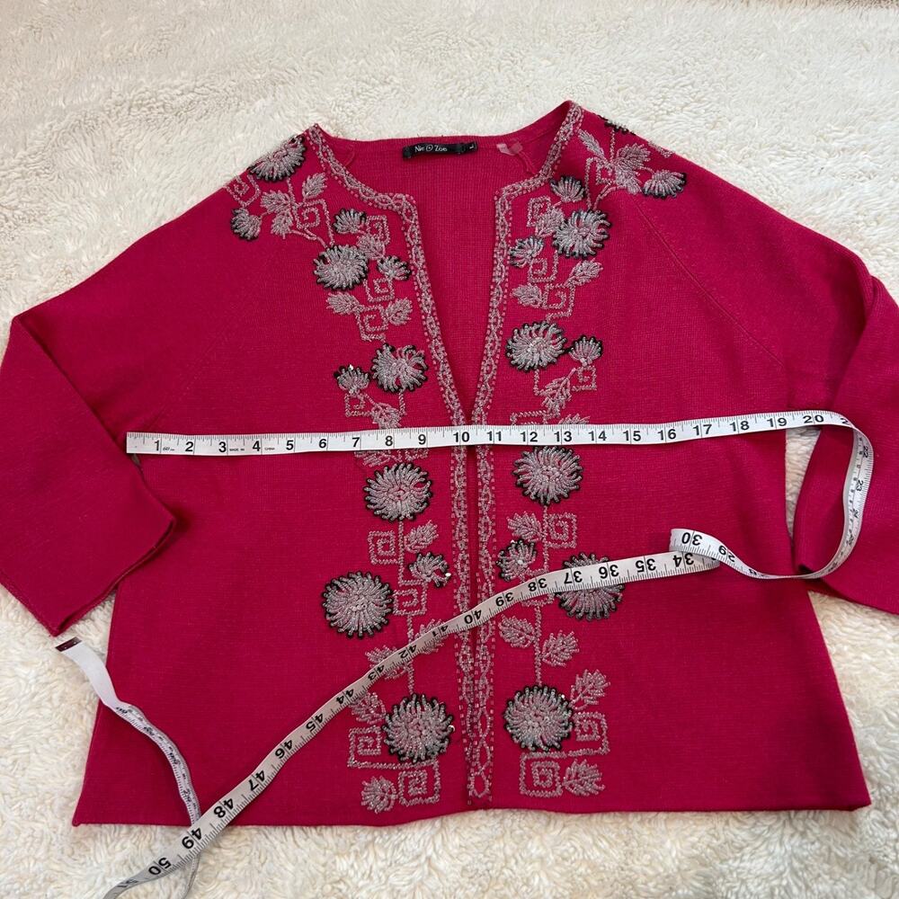 NIC+ZOE Women Pink Embellish Cardigan SzL Silk Blend Feminine Chic Glam Grandma - Picture 3 of 6